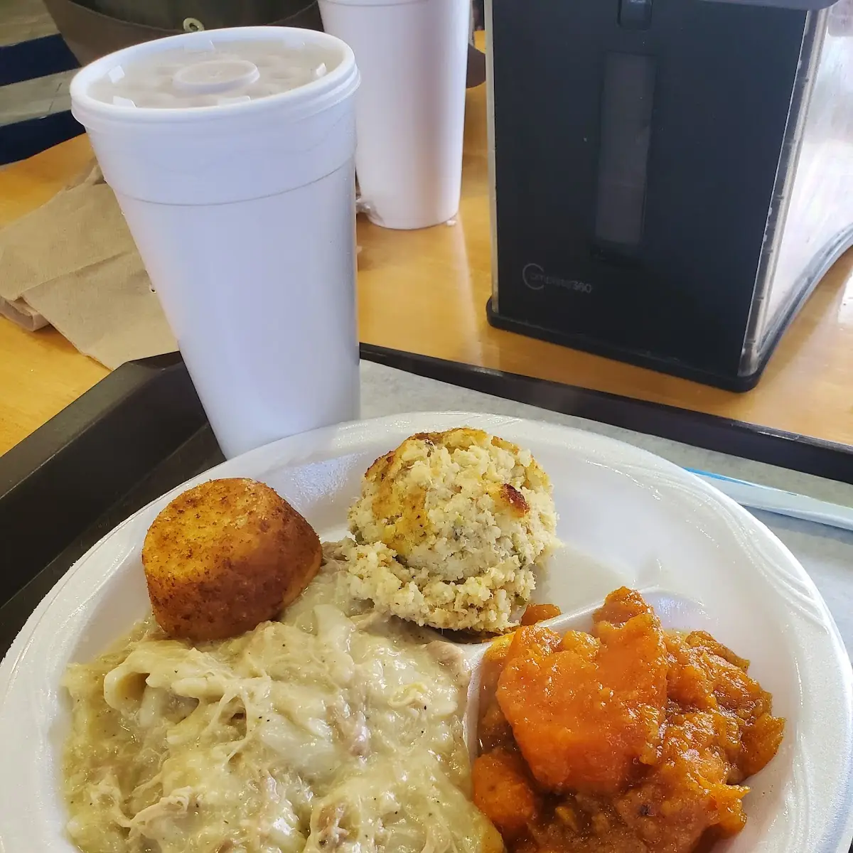 Chicken and Dumplins Sweet Potato Casserole & Cornbread Dressing