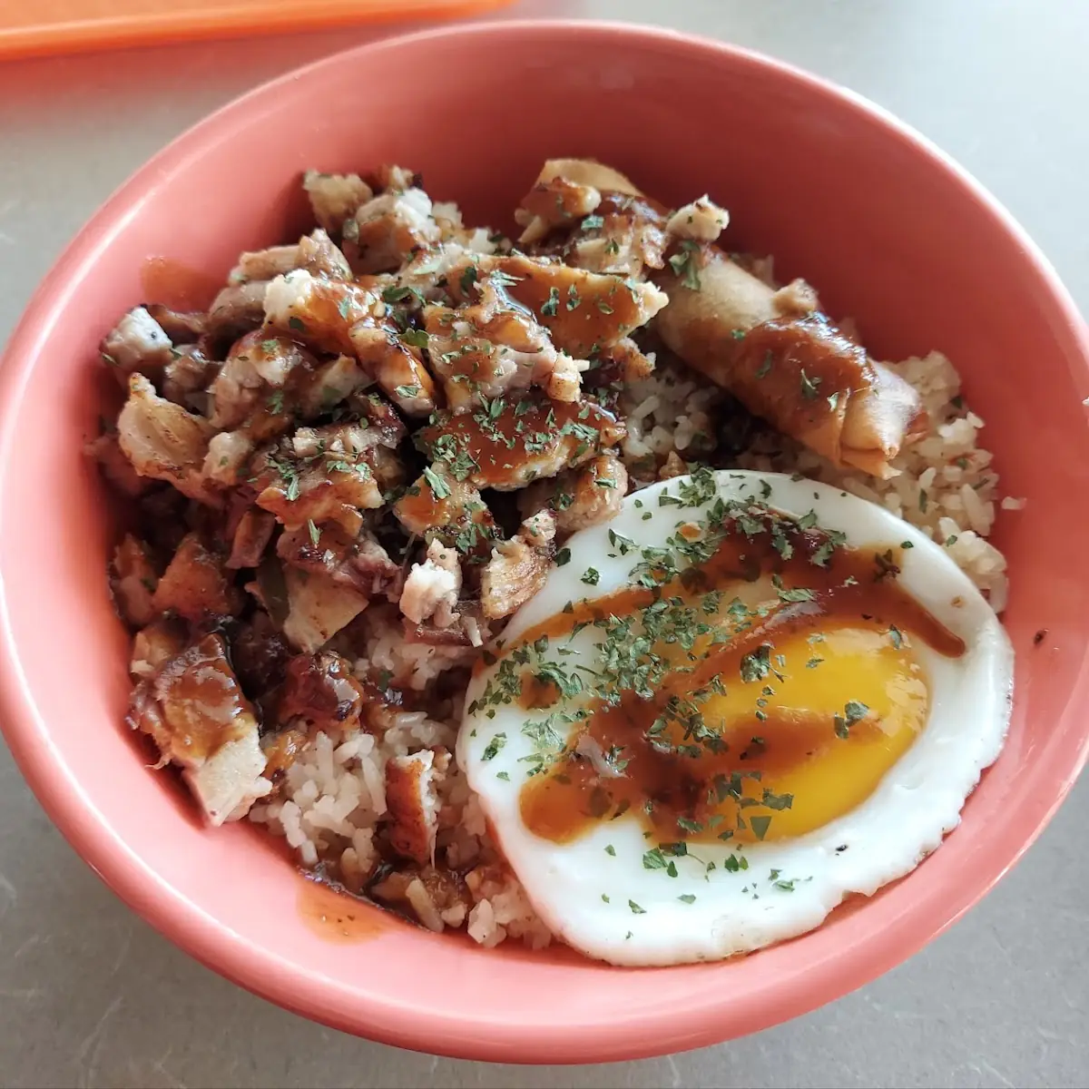 Garlic Fried Rice with Pork and Egg on Top