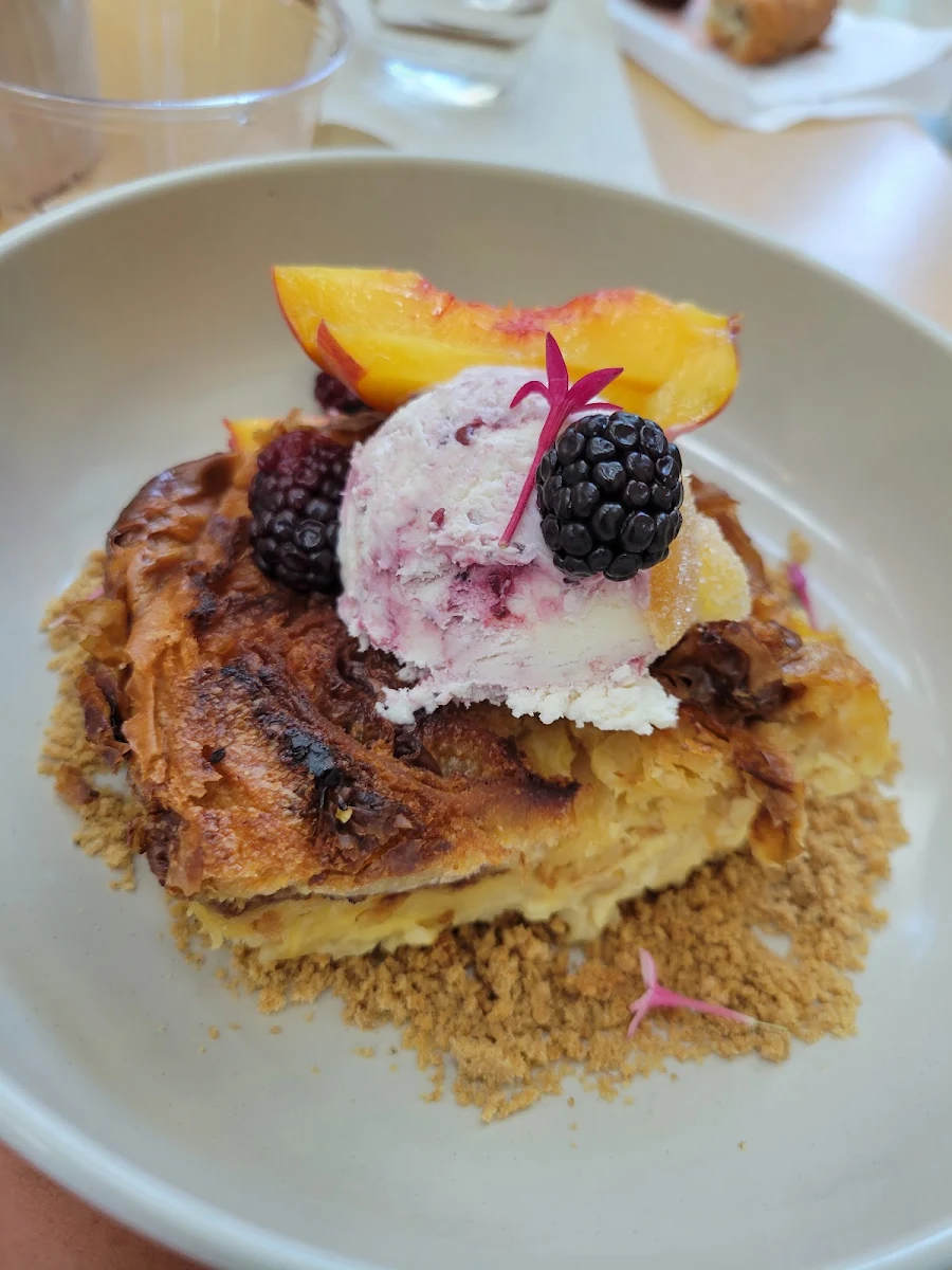 Croissant Bread Pudding with Ice Cream