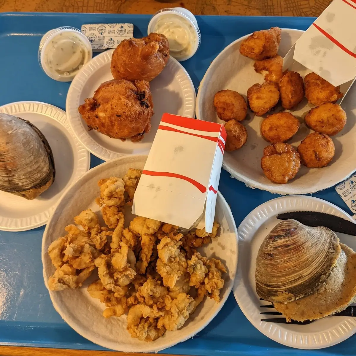 Fried Clams Belly on Fried Scallops Stuffed Quahogs