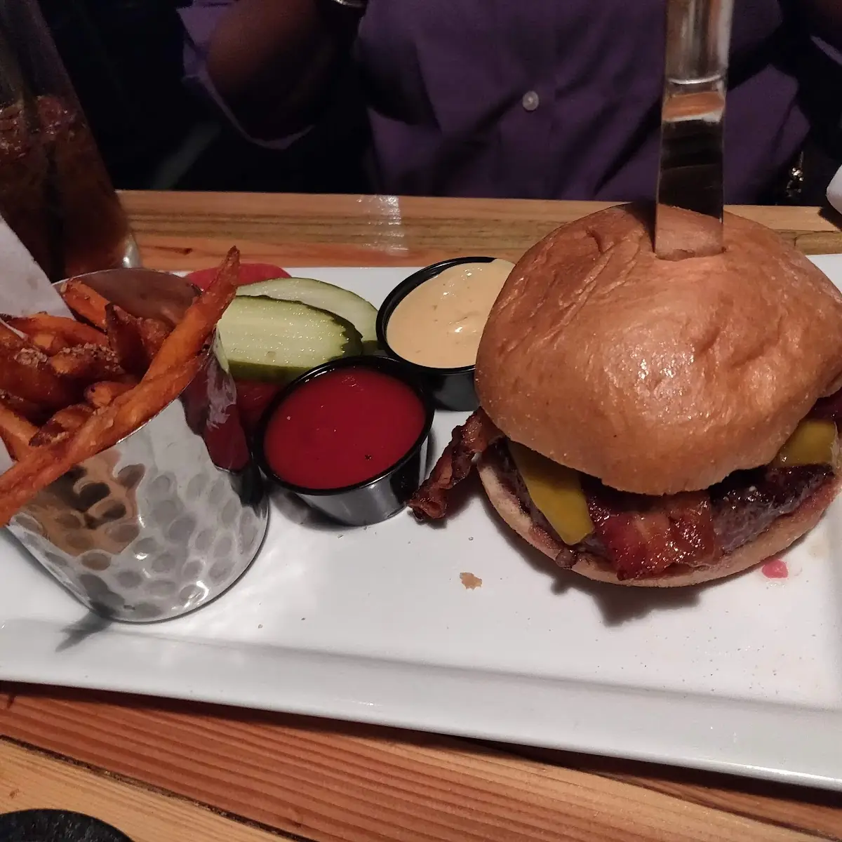 Beef Burger with Bacon and Tater Tots