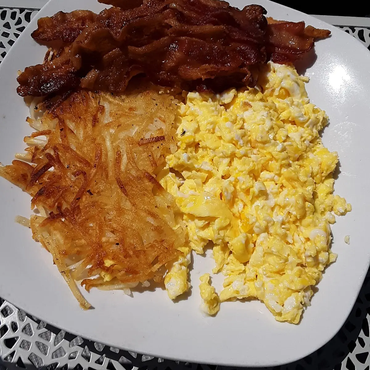 Scrambled Eggs Hash Browns Bacon