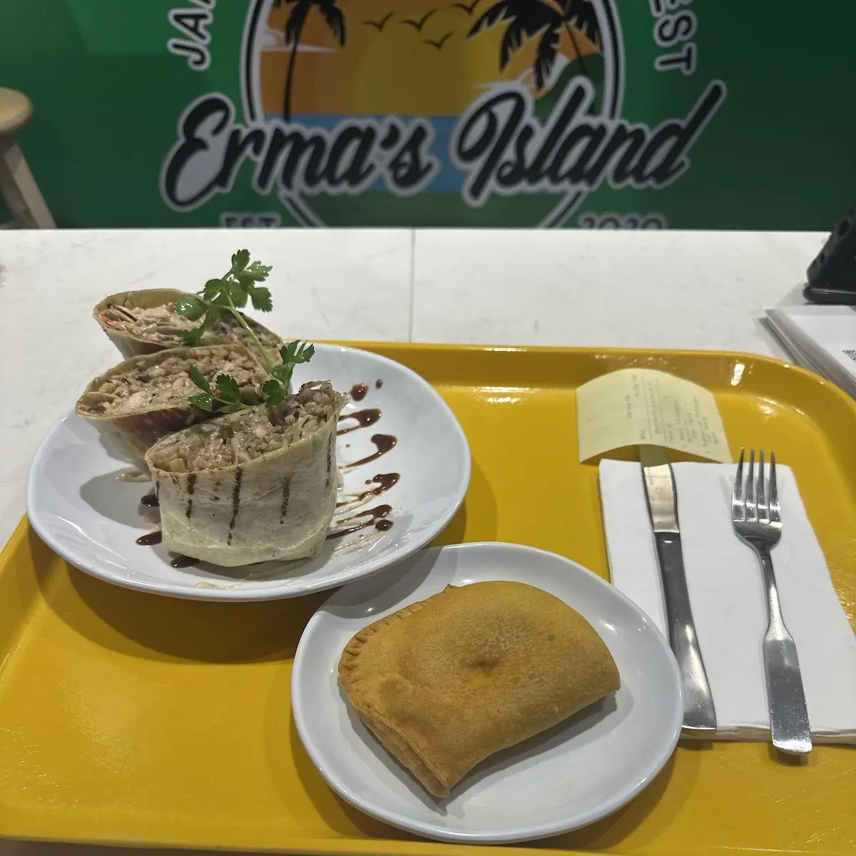 Jerk Burrito and Beef Patty