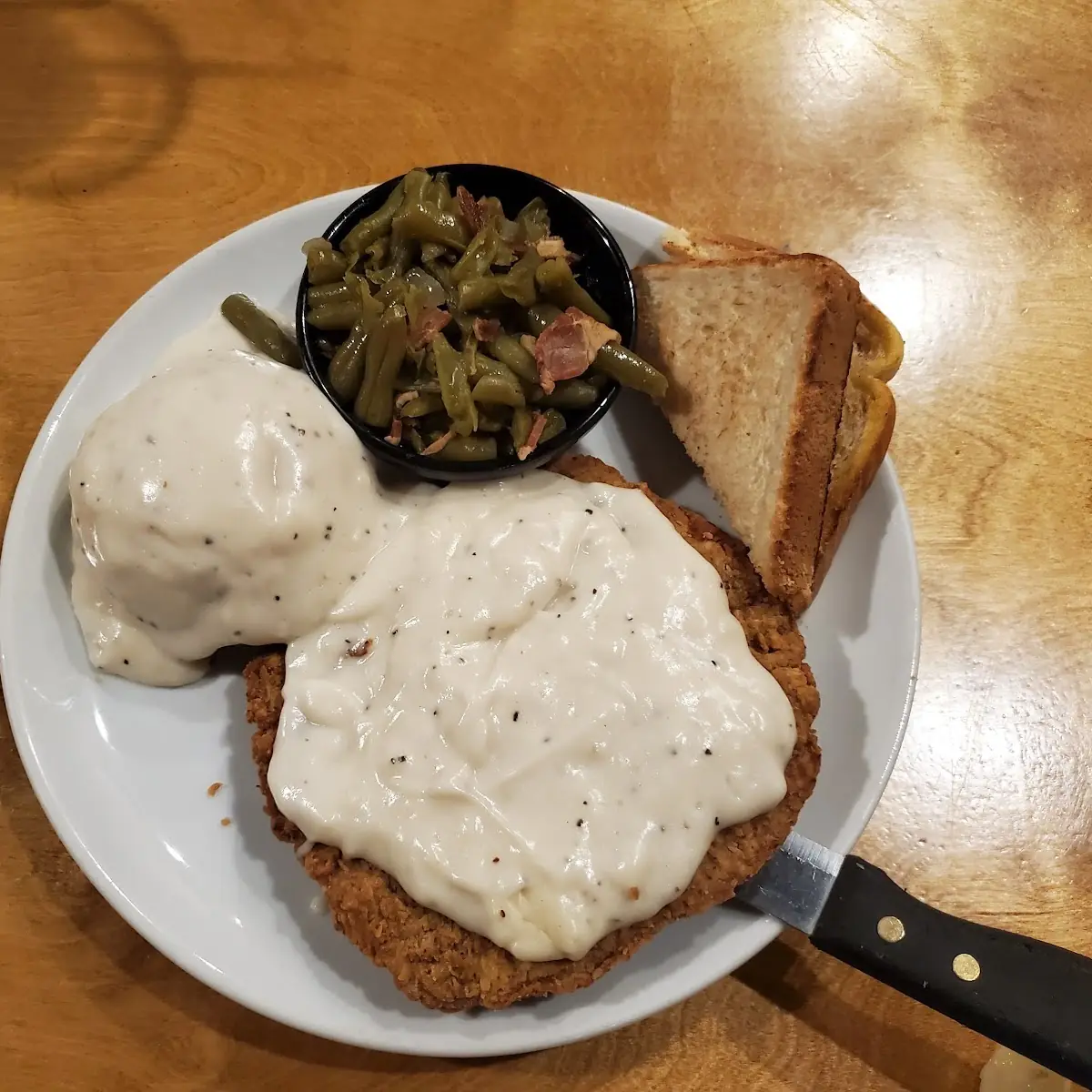 Chicken Fried Steak with Mashed Potatoes and Green Beans