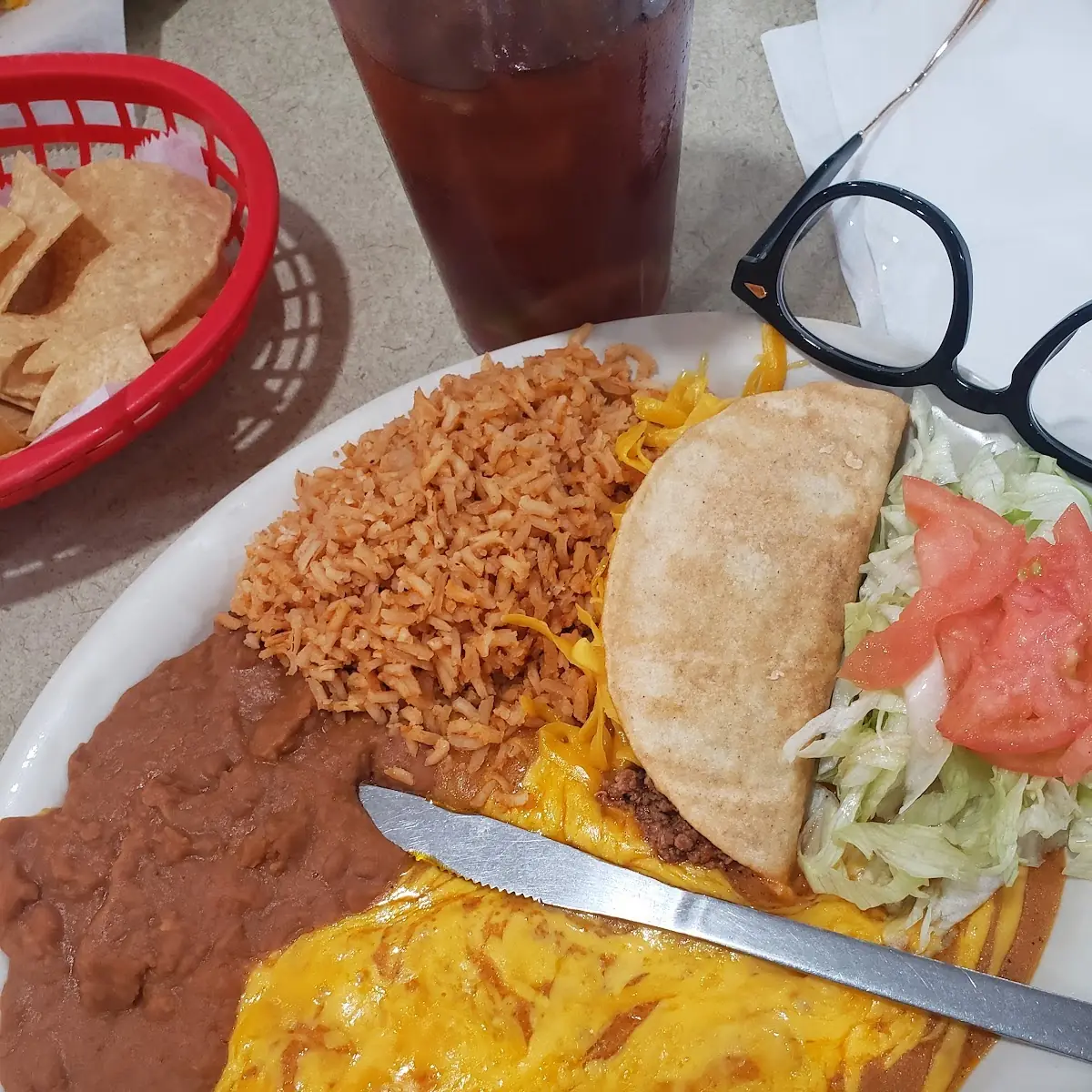 Cheese Enchilada Rice Beans Taco