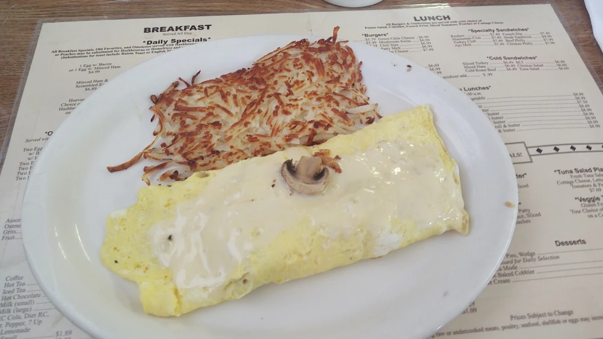 Mushroom Swiss Omelette with Hashbrowns
