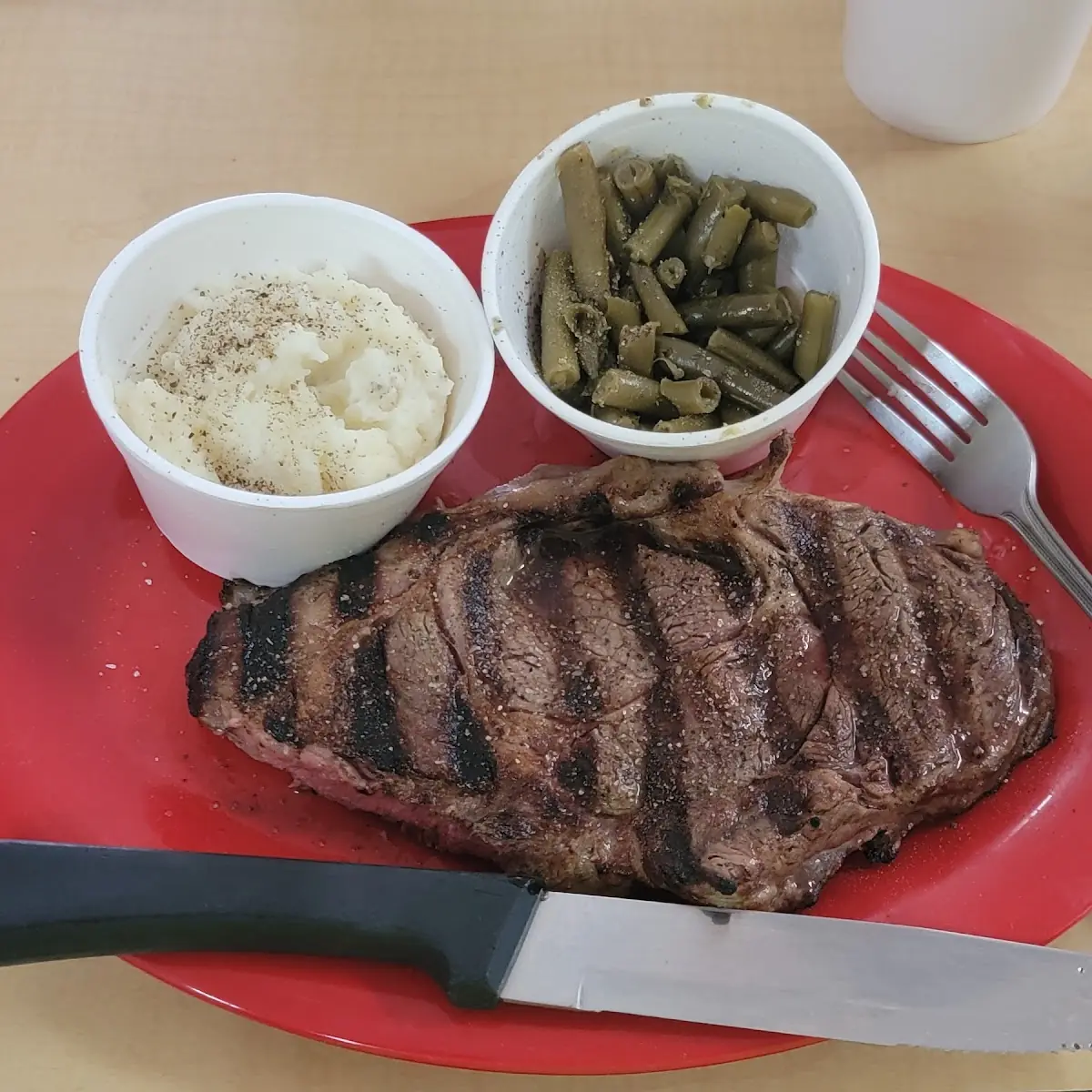 Ribeye with Mashed Potatoes and Green Beans
