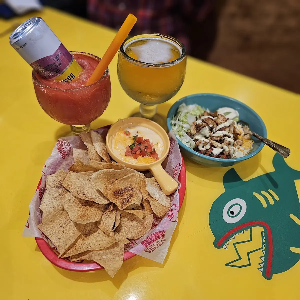 Chips and Queso and Burrito Bowl