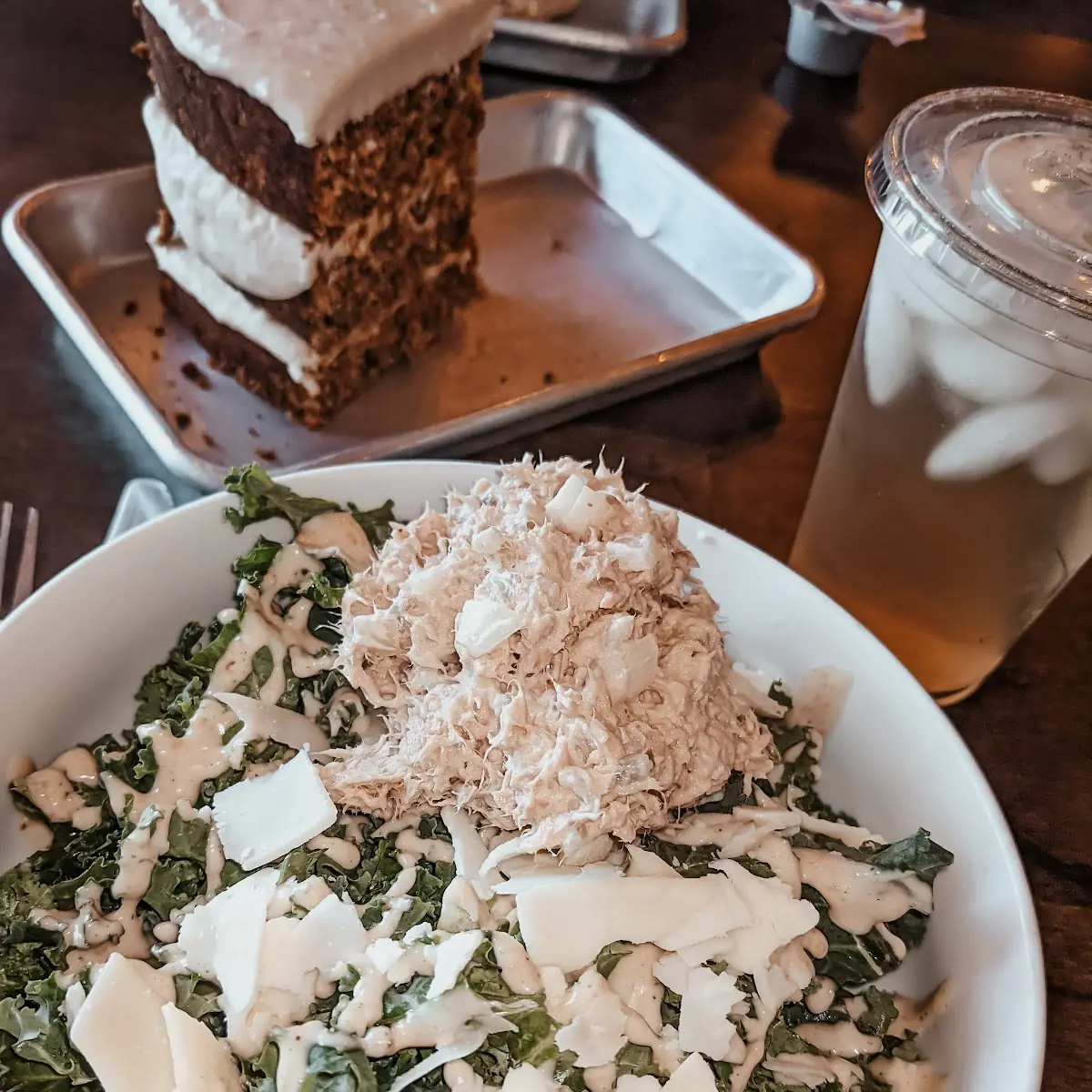 Caesar Salad with Tuna Carrot Cake Green Tea