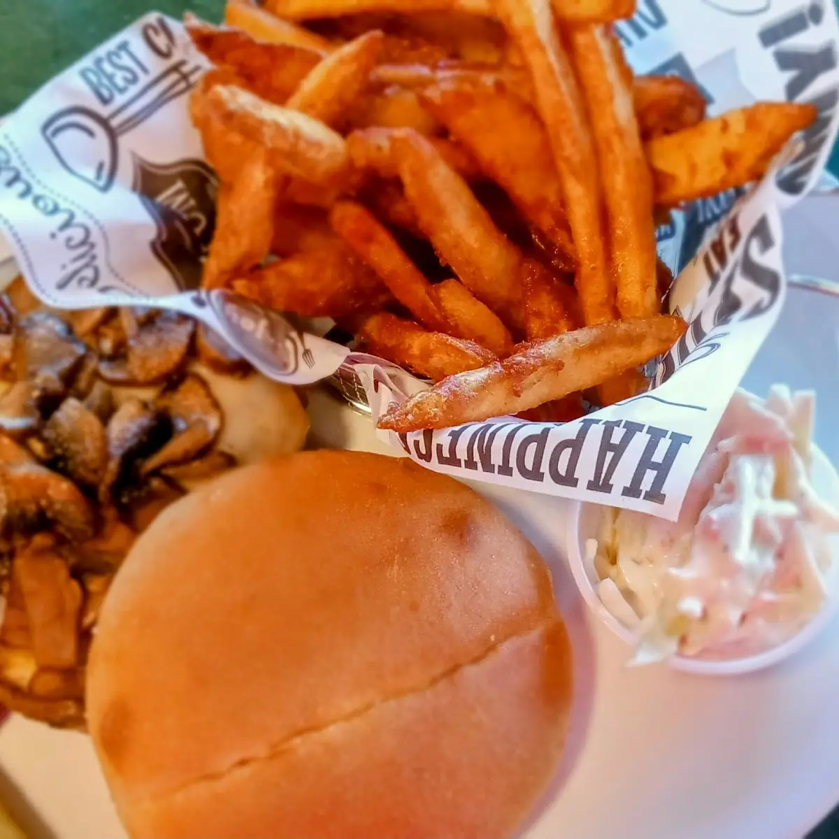 Mushroom Swiss Burger and Fries