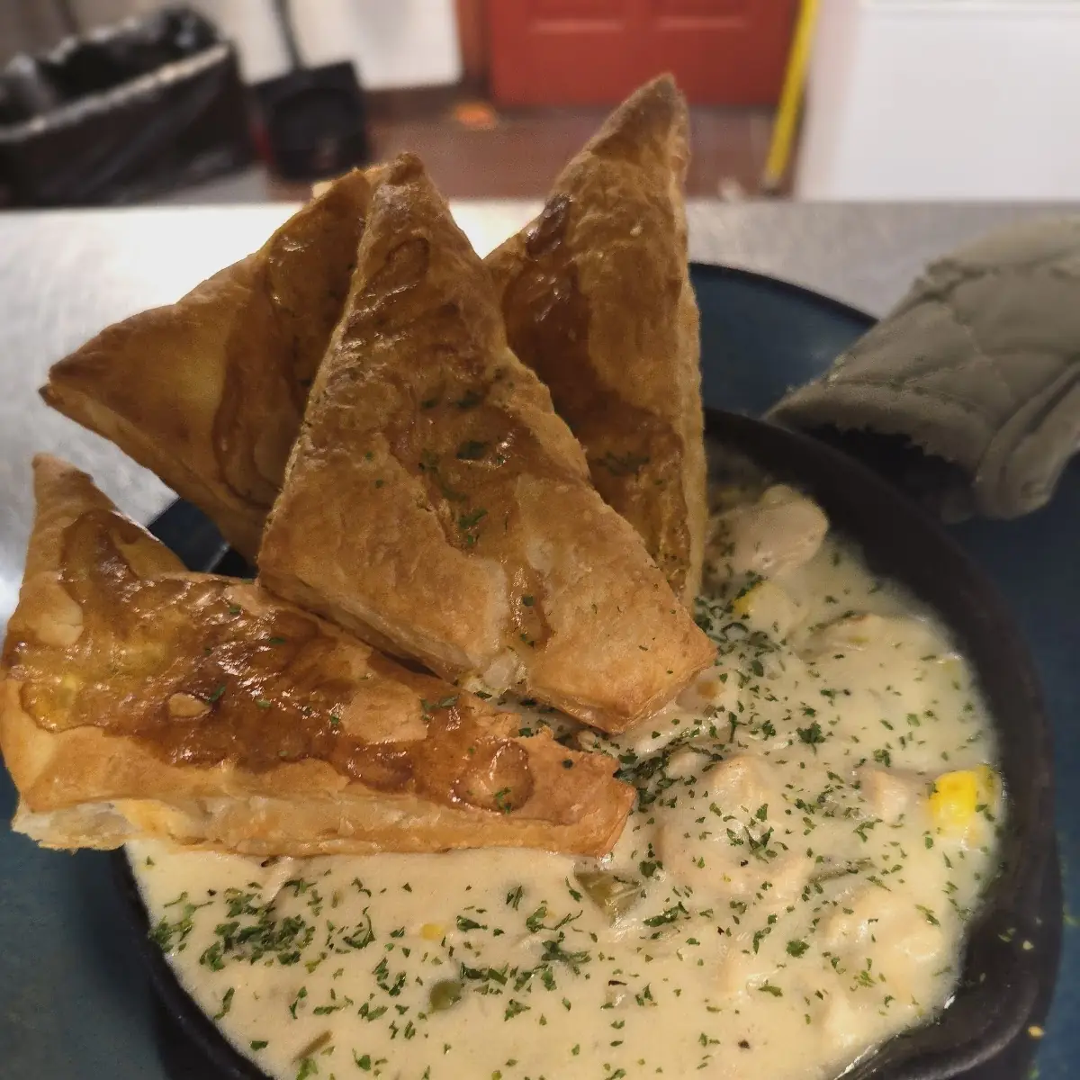 Chicken Pot Pie with Golden Puff Pastry Chips
