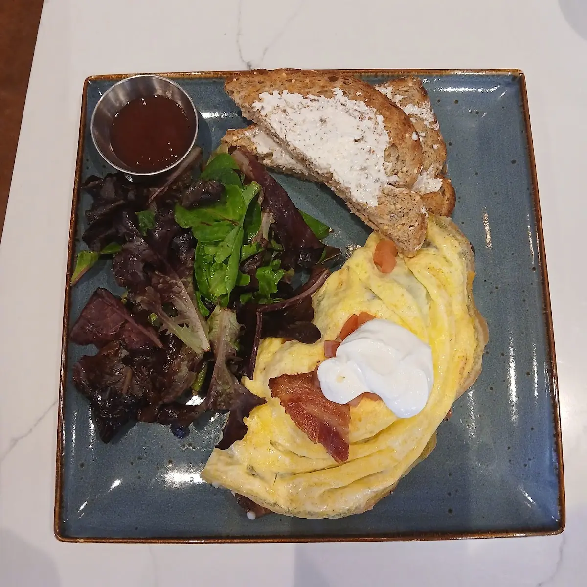 Meat Omelet with Bread and Cheese Spread