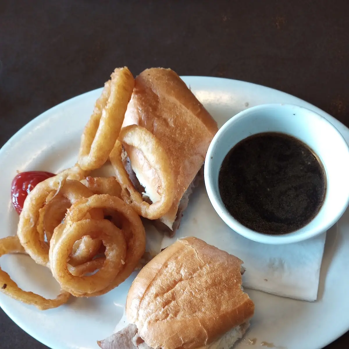 French Dip Sandwich with Onion Rings