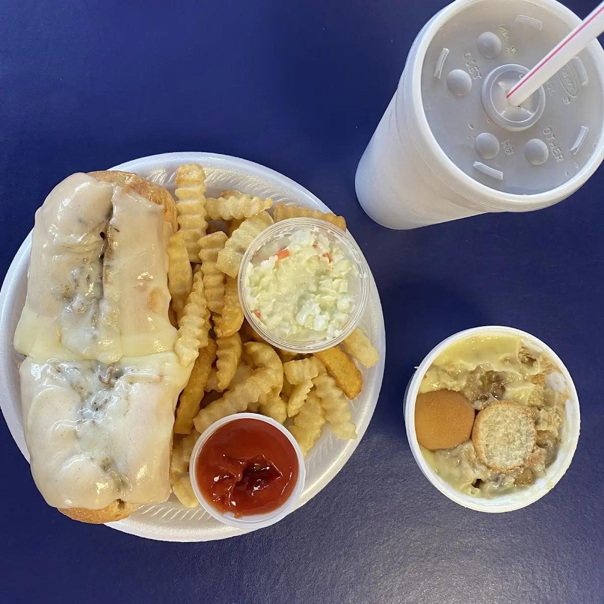 Philly Cheesesteak Combo Cole Slaw Banana Pudding