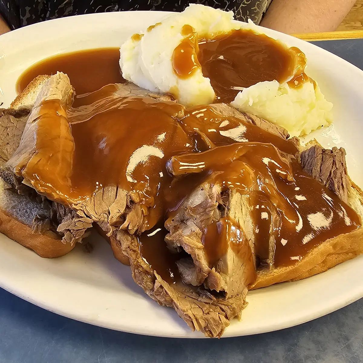 Opened Face Roast Beef and Mashed Potatoes and Gravy