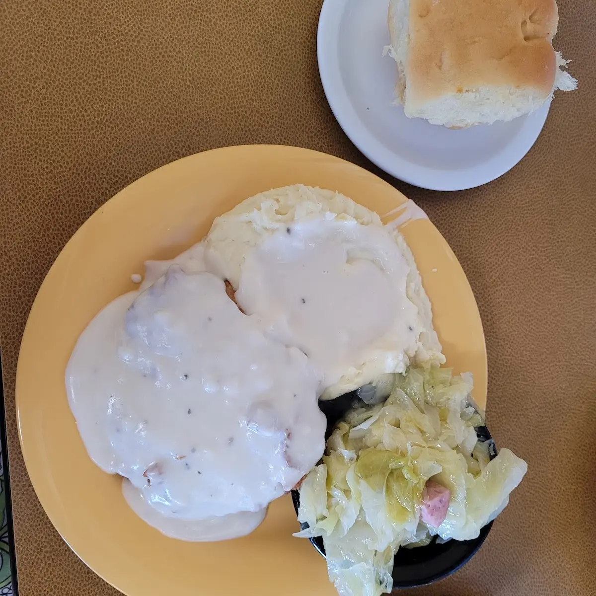 Chicken Fried Steak Mashed Potatoes Gravy Cabbage