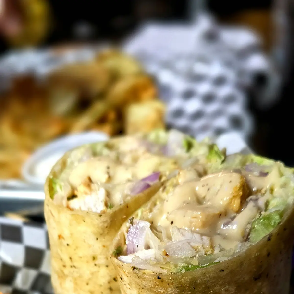 Caesar Wrap and Tots