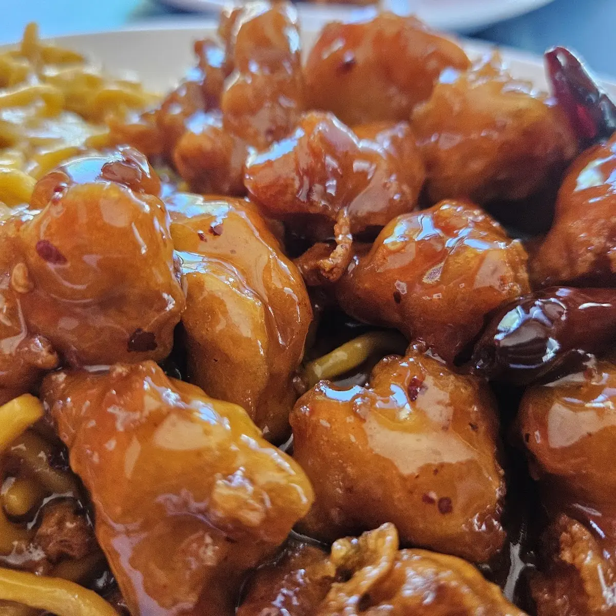 Orange Chicken with Chow Mein Noodles
