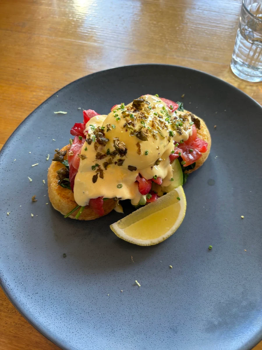 Beetroot Cured Salmon Benny, Jethro Canteen