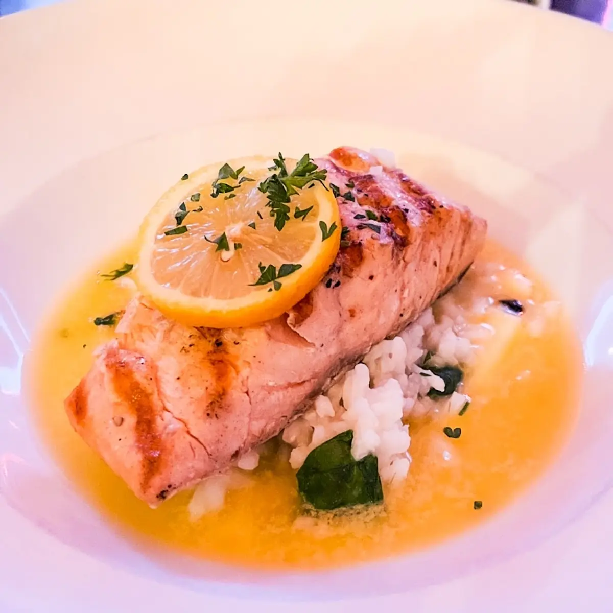 Grilled Salmon over Risotto