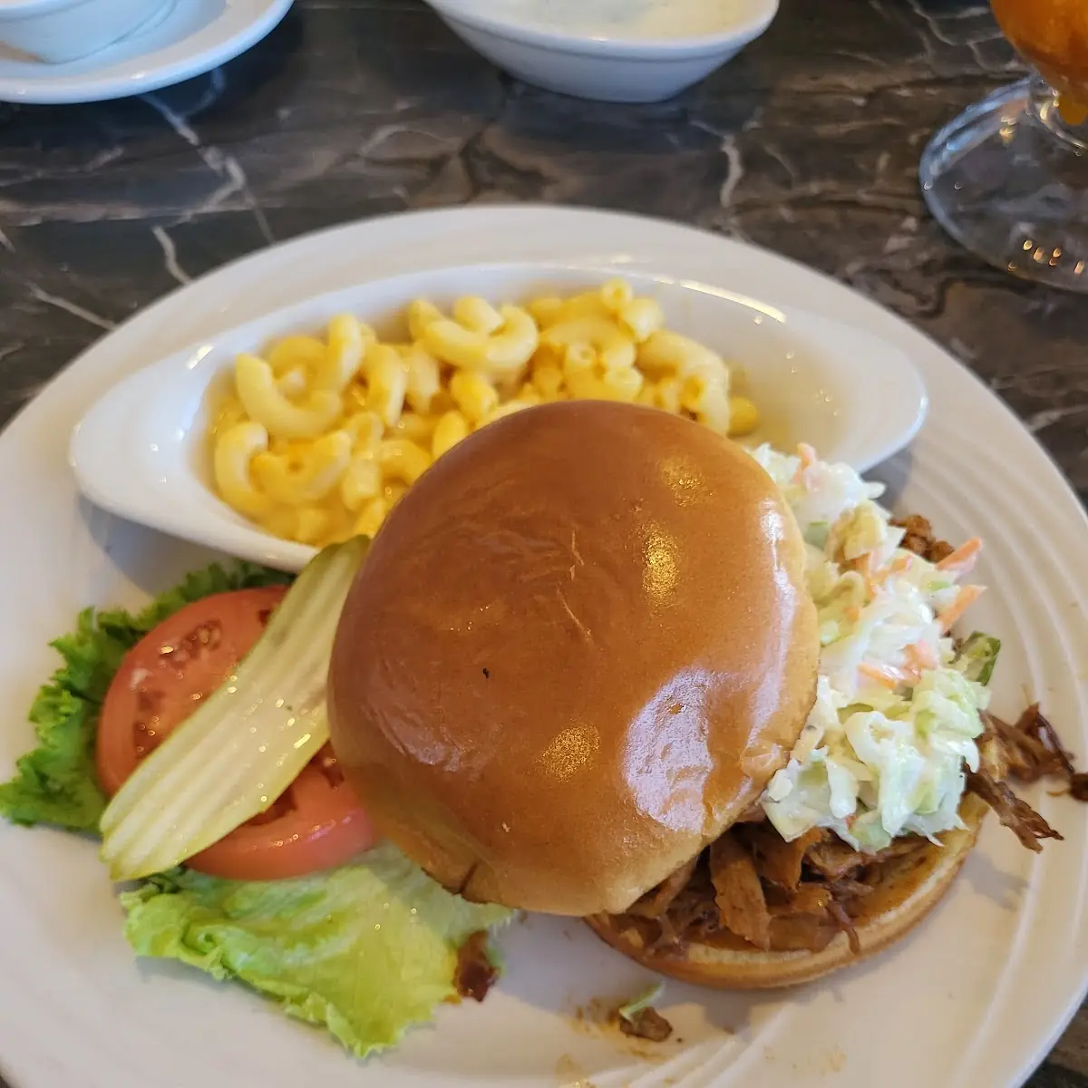 BBQ Pulled Pork Sandwich with Mac and Cheese