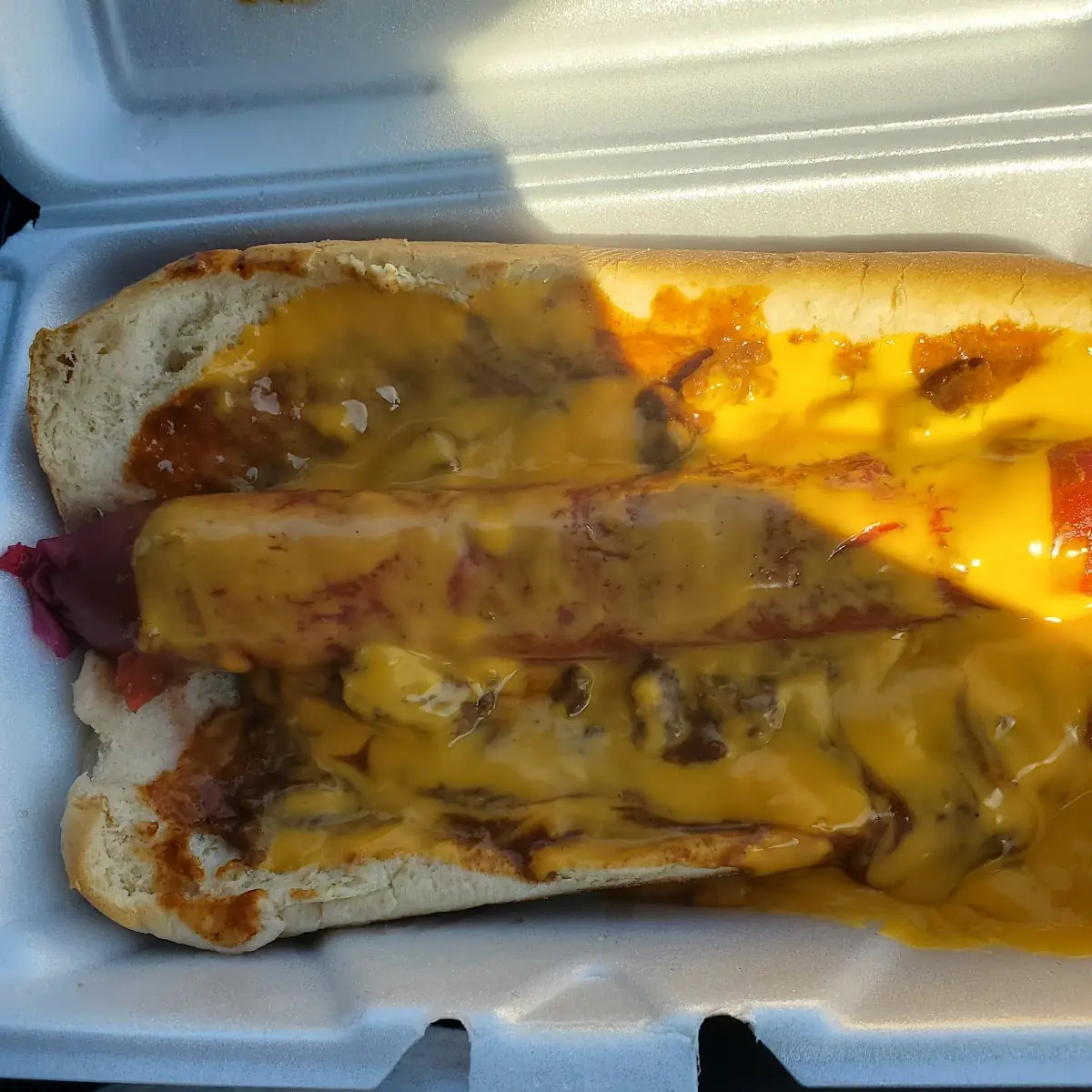 Sausage Poboy with Chili & Cheese