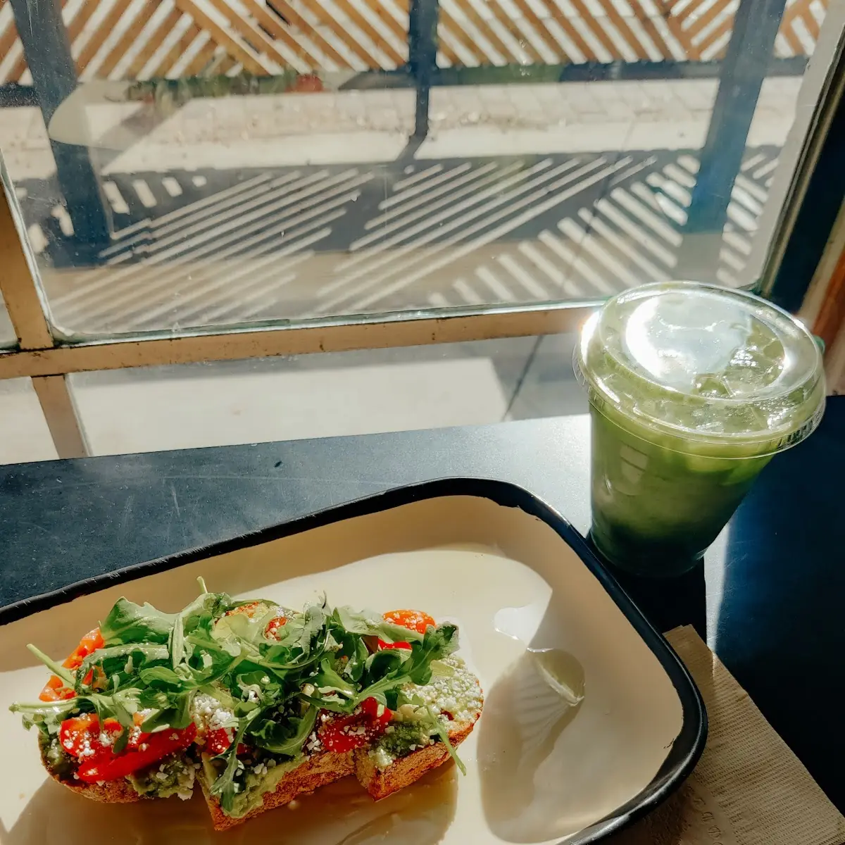 Avocado Toast and Iced Matcha Latte