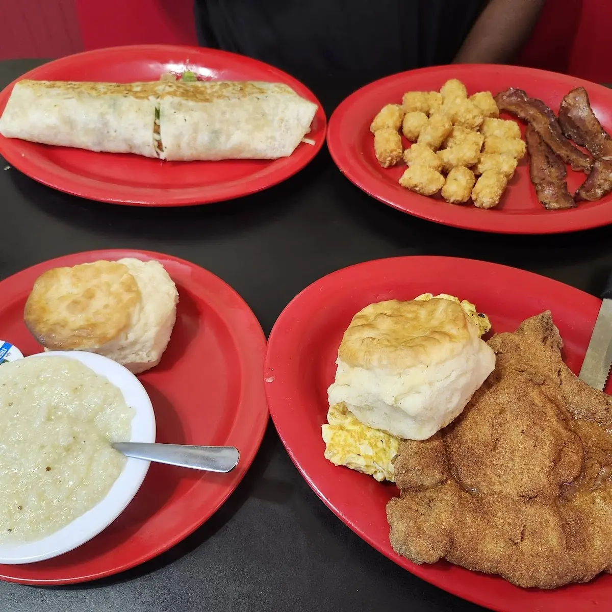 Fried Pork Chops and Eggs and Grits
