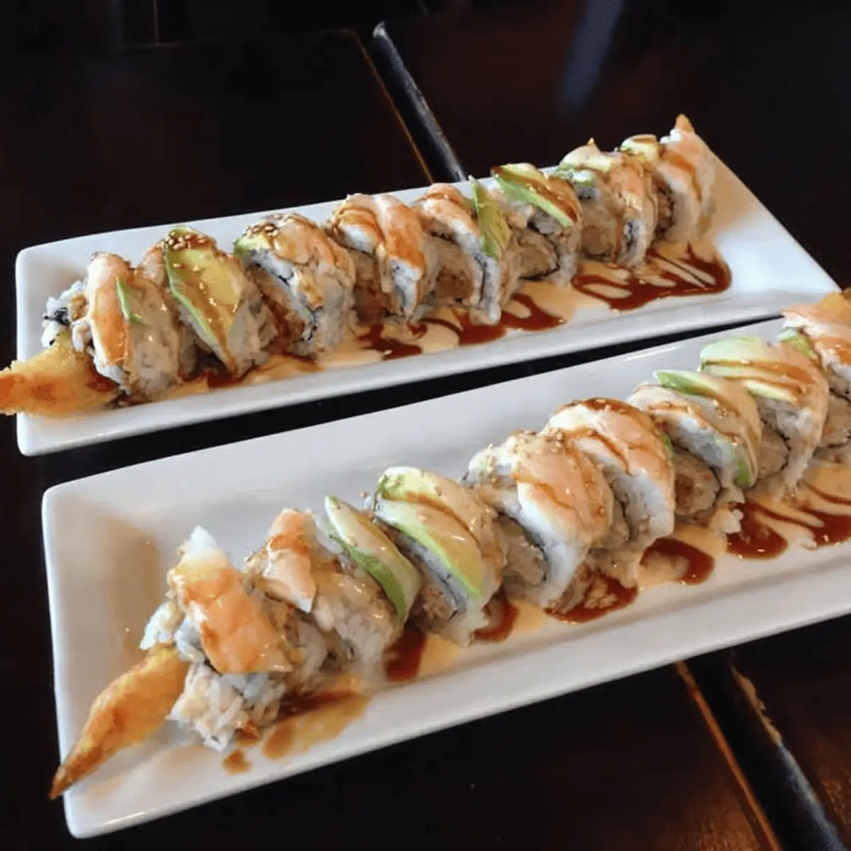 Specialty Sushi Roll with Sauce Drizzle