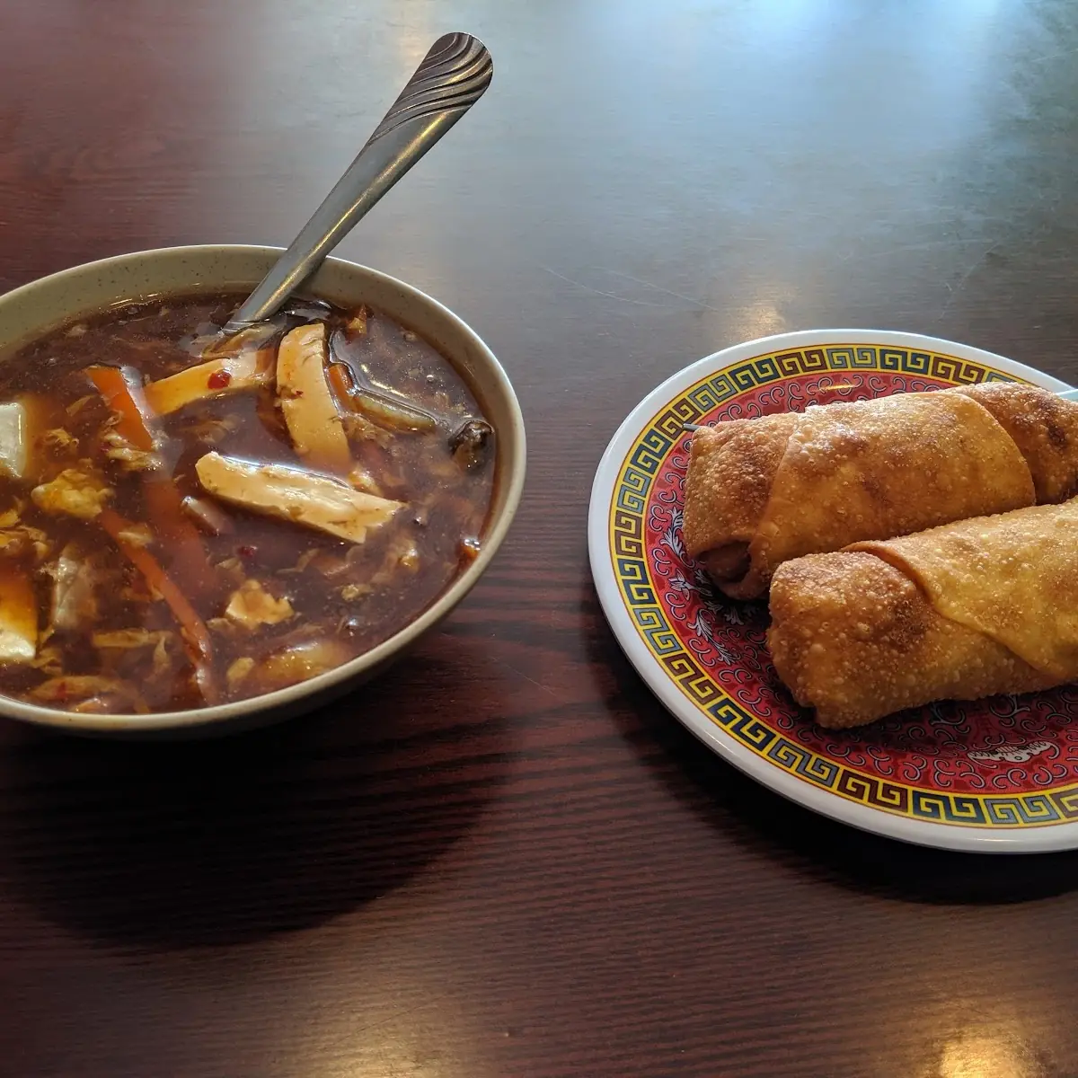 Hot Sour Soup and Egg Rolls