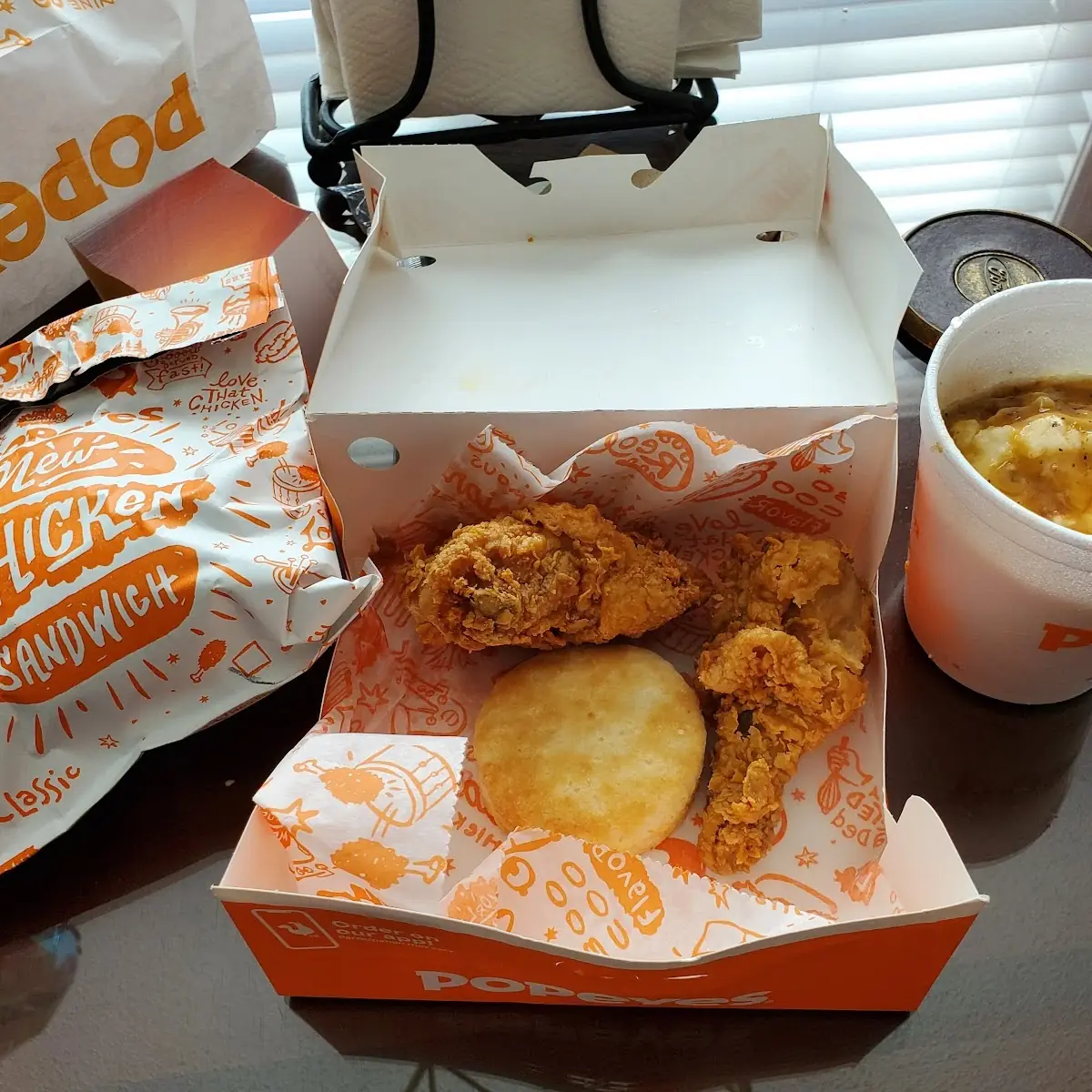 Spicy Chicken Sandwich 2 PC Chicken Biscuit & Large Mashed Potatoes with Gravy