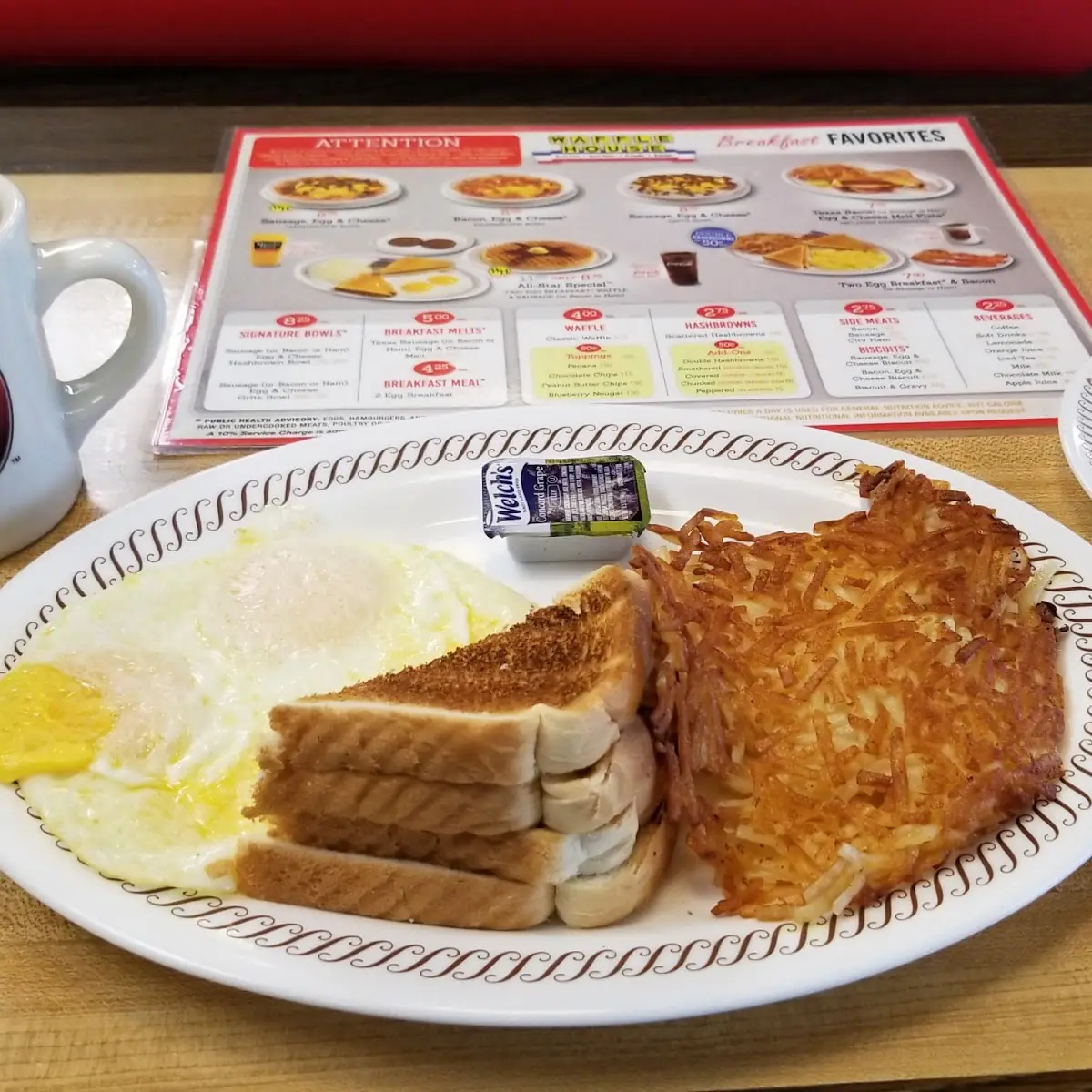 Hash Browns Two Eggs over Easy Bacon Extra Crispy