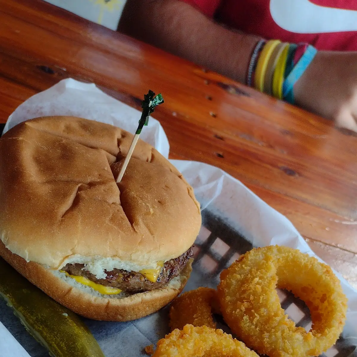 Half Pound Burger with Onion Rings