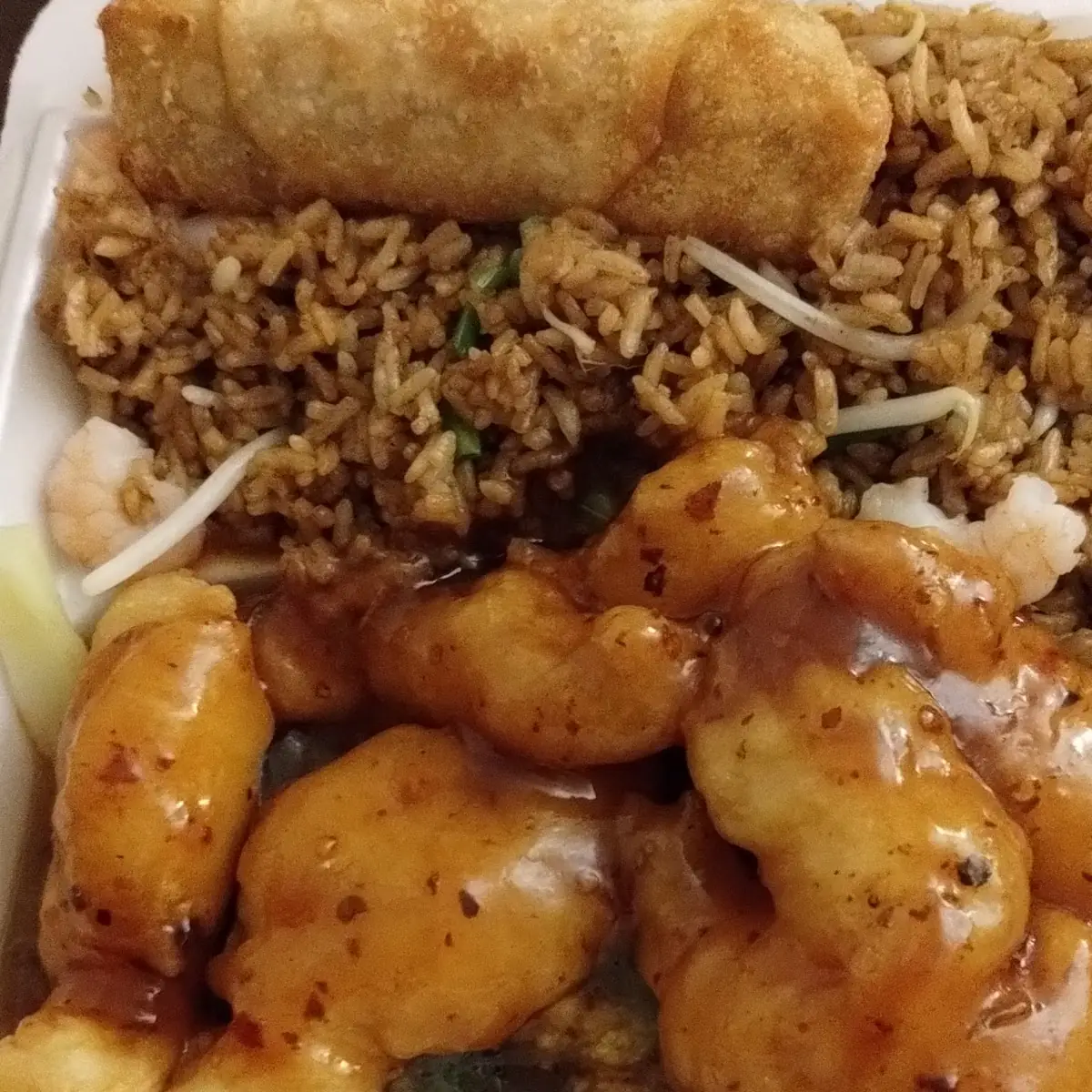 General TSO Shrimp Combination Platter with Shrimp Fried Rice