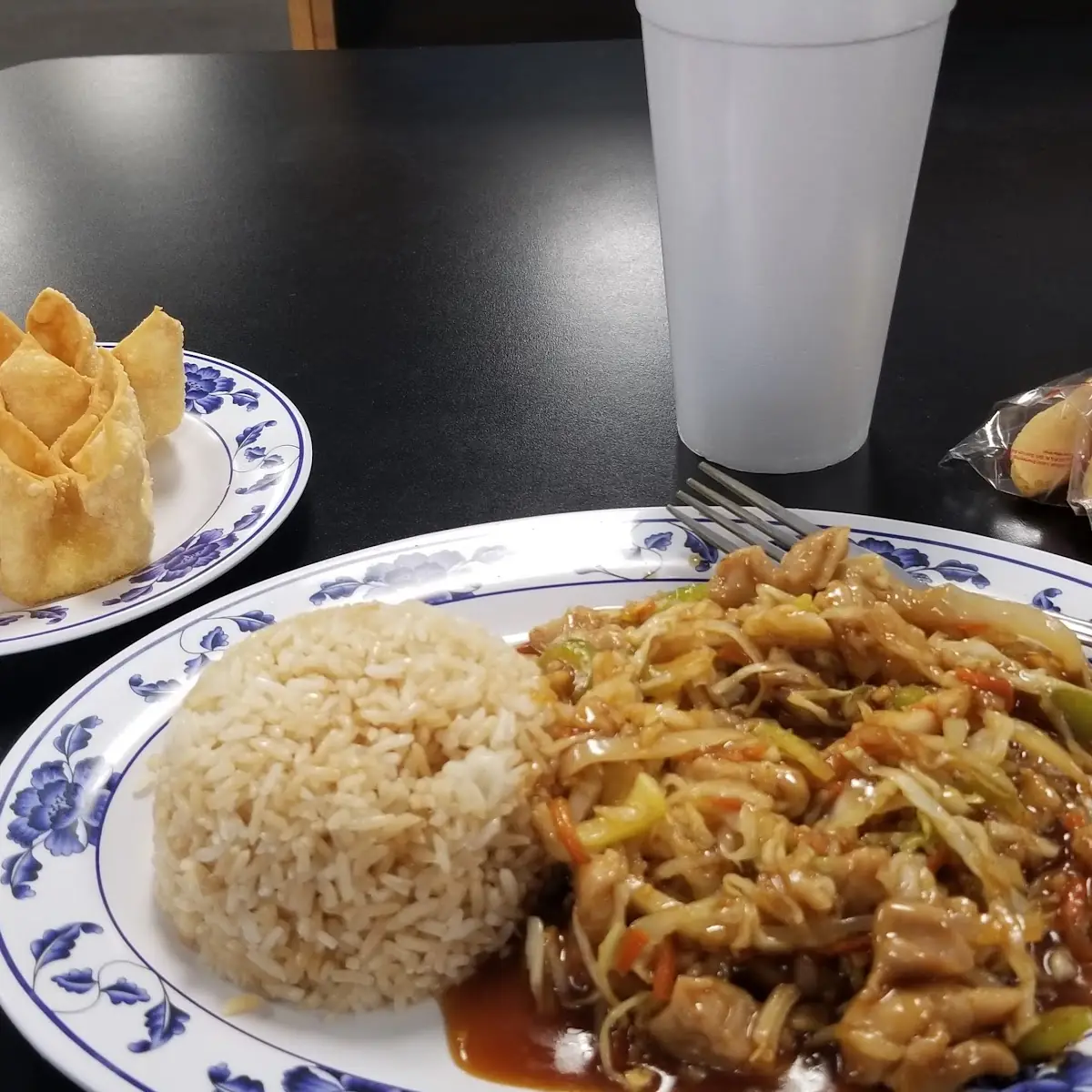 Chicken Teriyaki with Fried Rice and Crab Rangoon