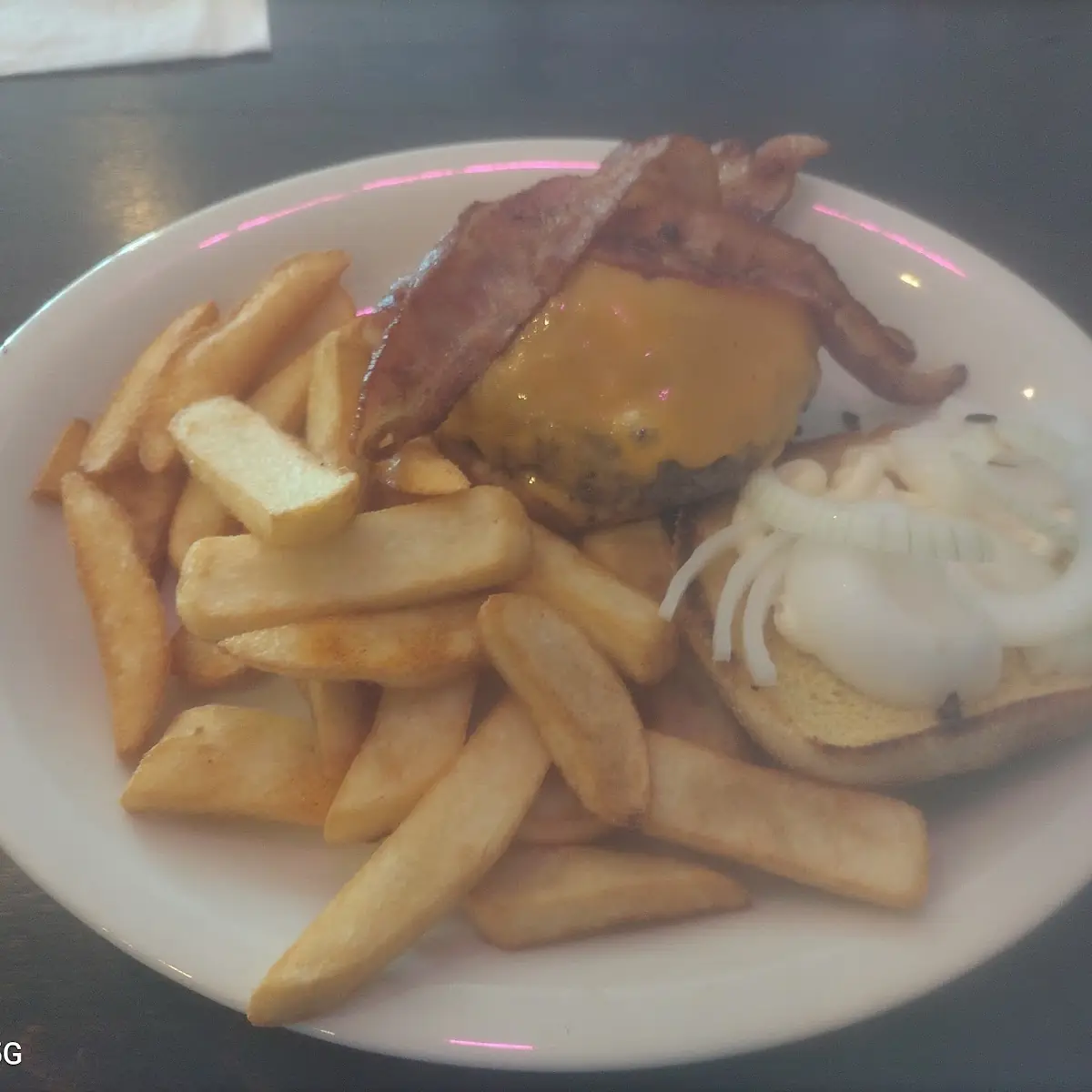 8oz Bacon Cheese Burger and Fries