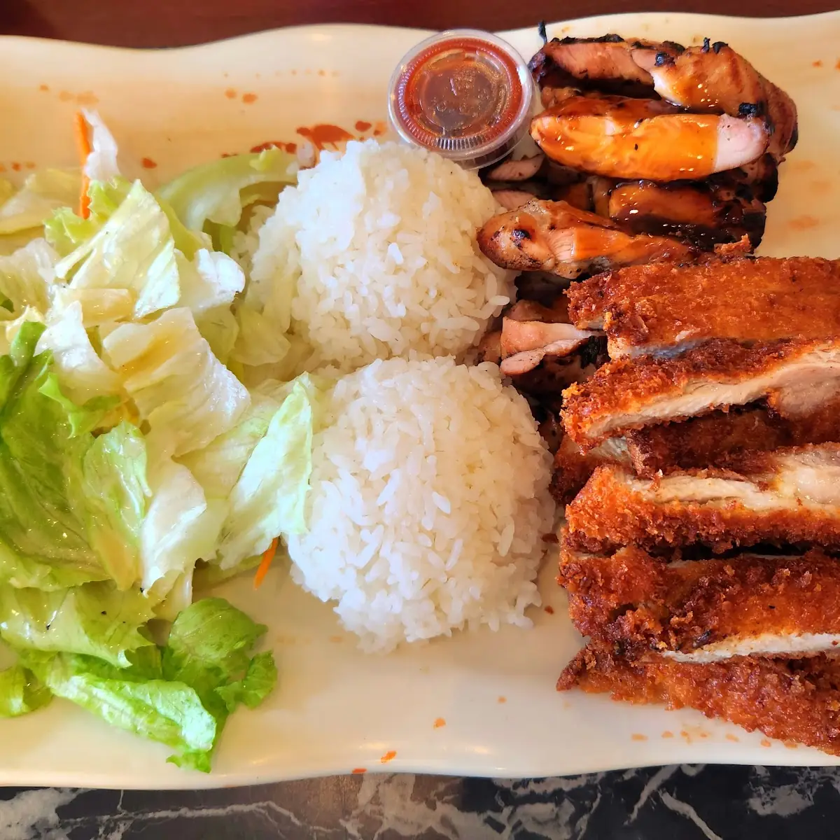 Crispy Chicken Rice and Salad