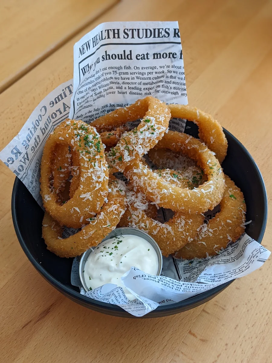 Garlic Parmesan Onion Rings, The Chef's Playground Eatery