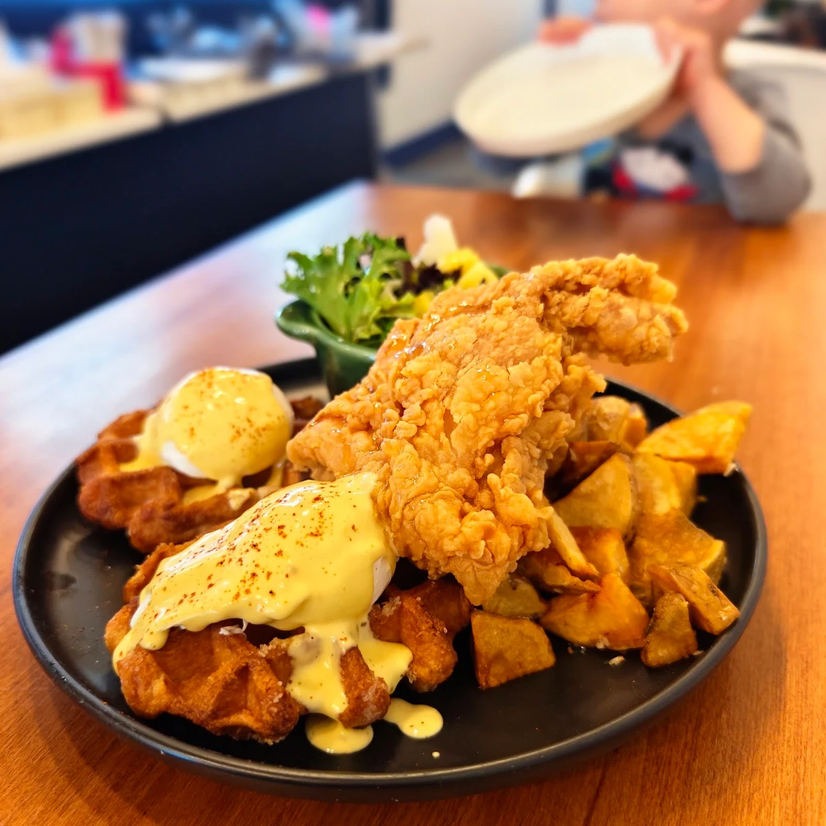 The Ultimate Chicken N' Waffles Benny, The Chef's Playground Eatery