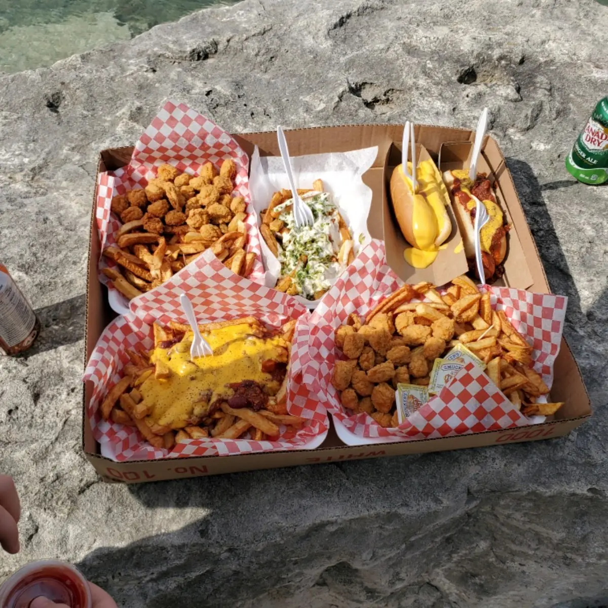 Chili Cheese Fries Popcorn Chicken Chili Cheese Dog, Suzy's Ice Creamporium/Original Alberts