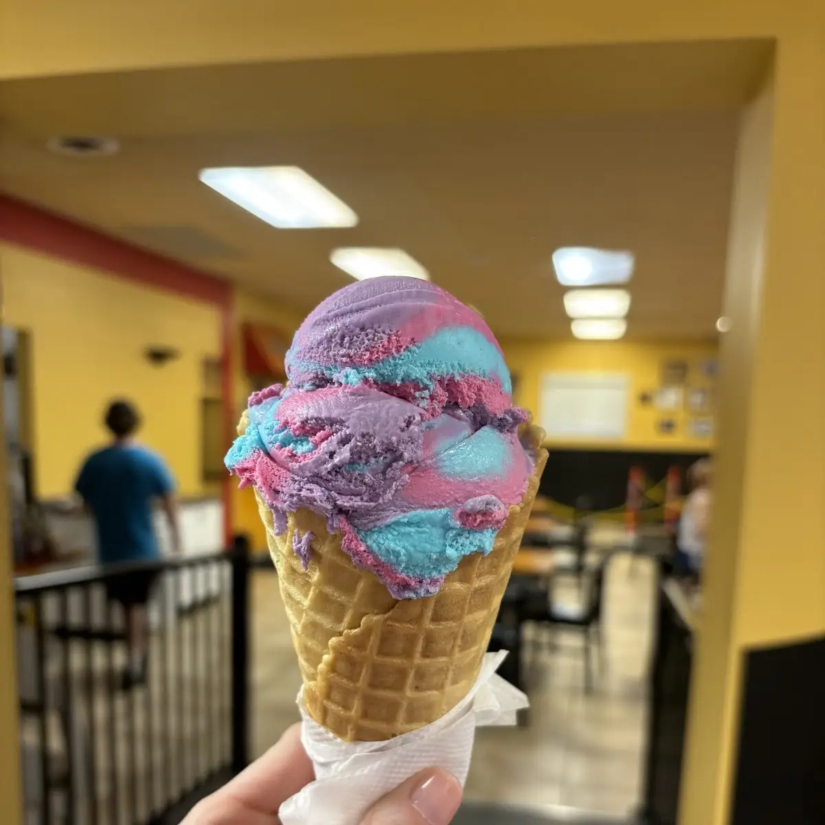 Cotton Candy Ice Cream in Waffle Cone, Suzy's Ice Creamporium/Original Alberts