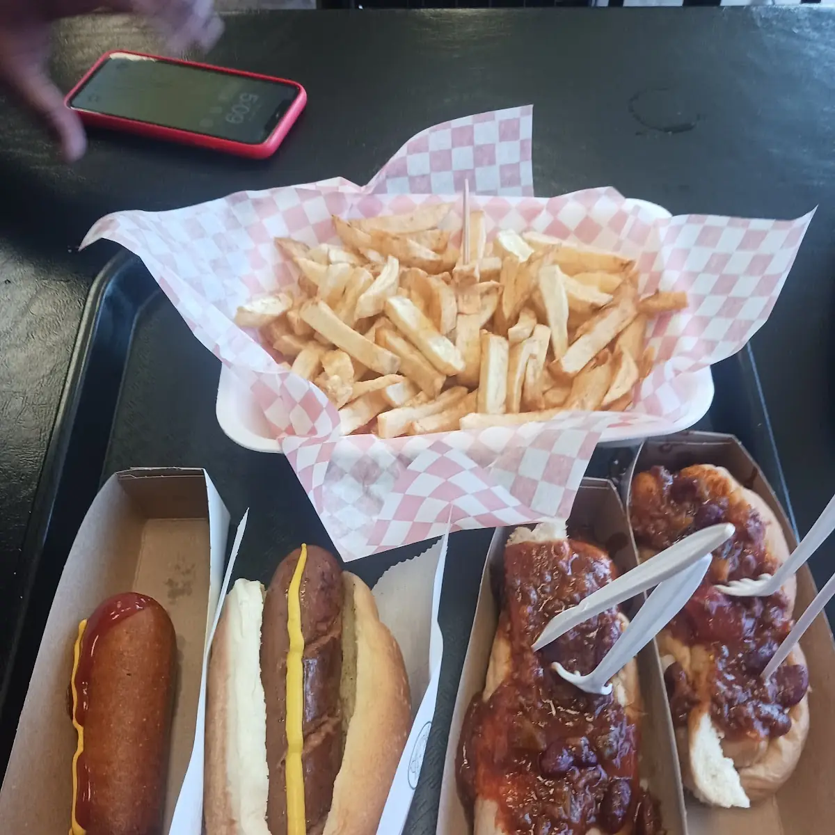 French Fries Pogo Stick Sausage on a Bun and Chili Dogs, Suzy's Ice Creamporium/Original Alberts