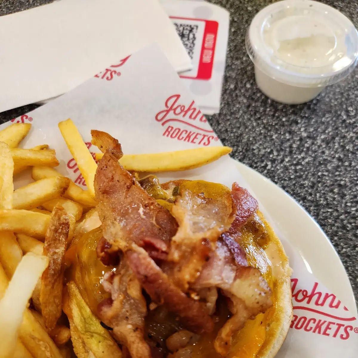 Bacon Cheeseburger and Fries with Cheese