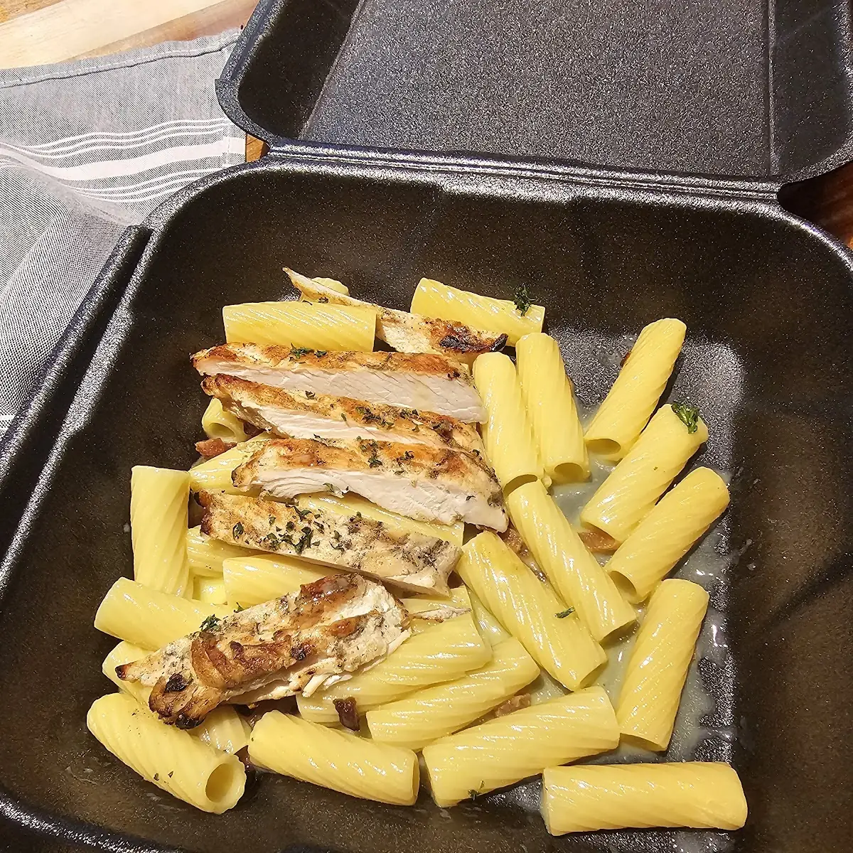 Rigatoni Carbonara with Chicken Ordered to Go