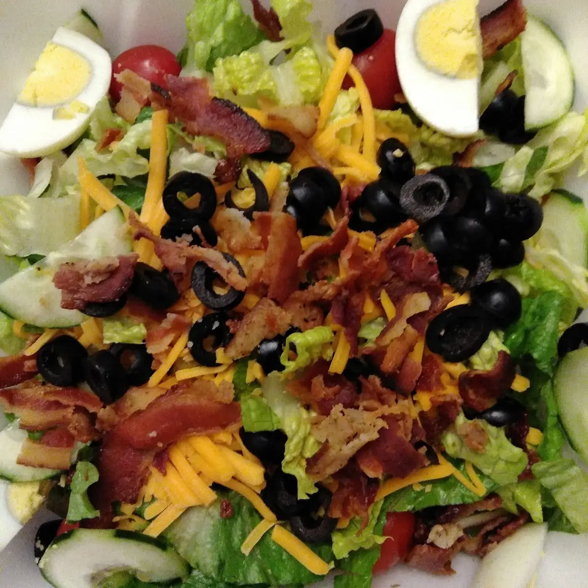 House Salad with Eggs Cheese and Bacon