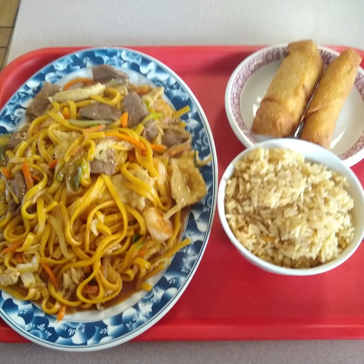 Combination Lo Mein & Egg Rolls