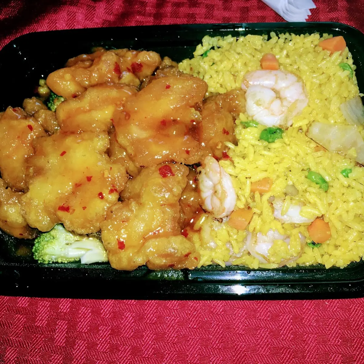 Orange Chicken Broccoli with Shrimp Fried Rice
