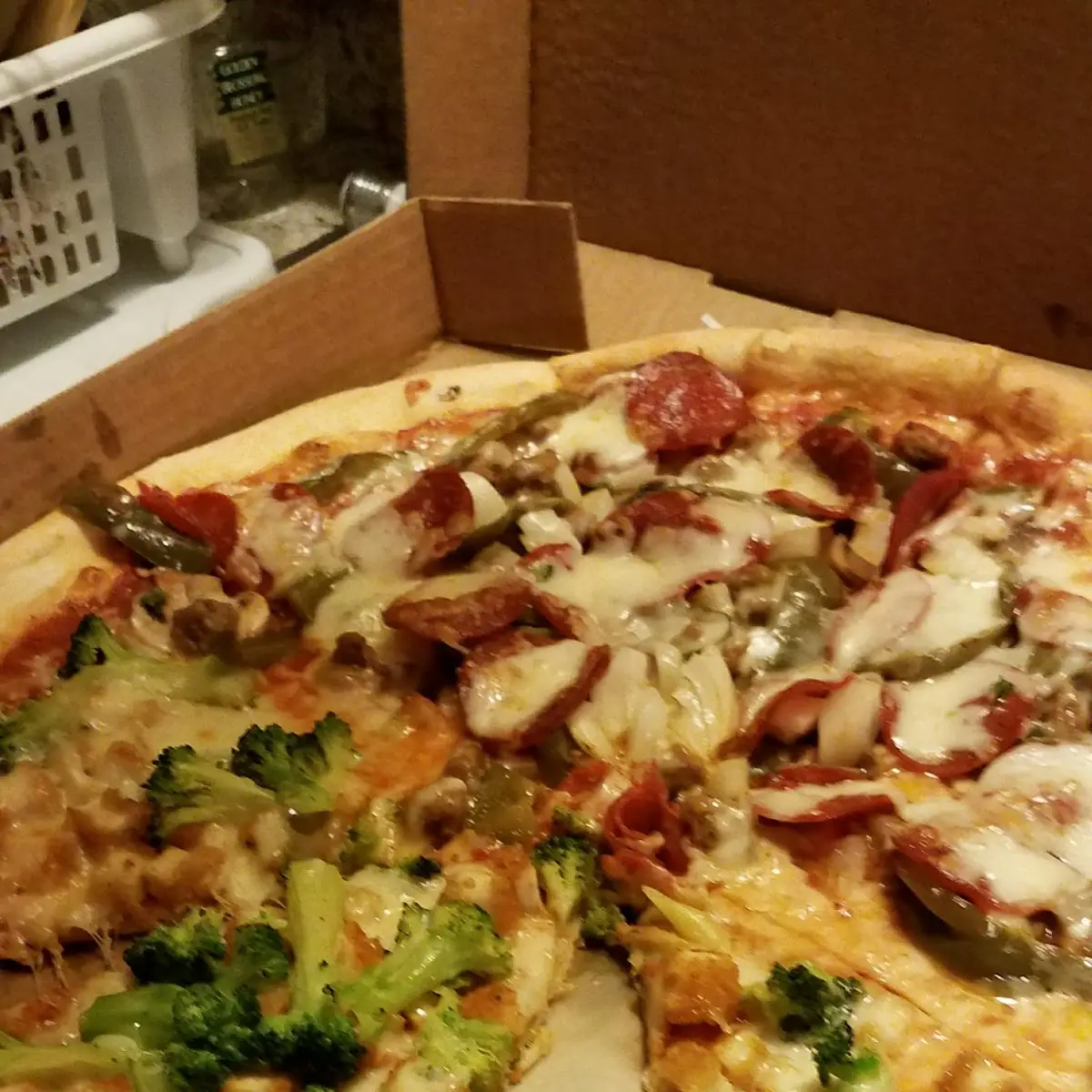 Chicken Broccoli Pizza and Half Killing Pizza