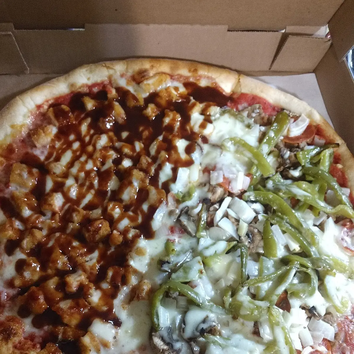 Half Killer and Half Barbecue Chicken Pizza