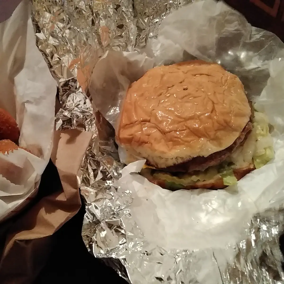 Double Cheeseburger and Fried Mushrooms with Lemon Pepper